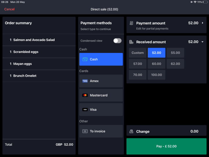Screenshot of the Lightspeed Restaurant payment page
