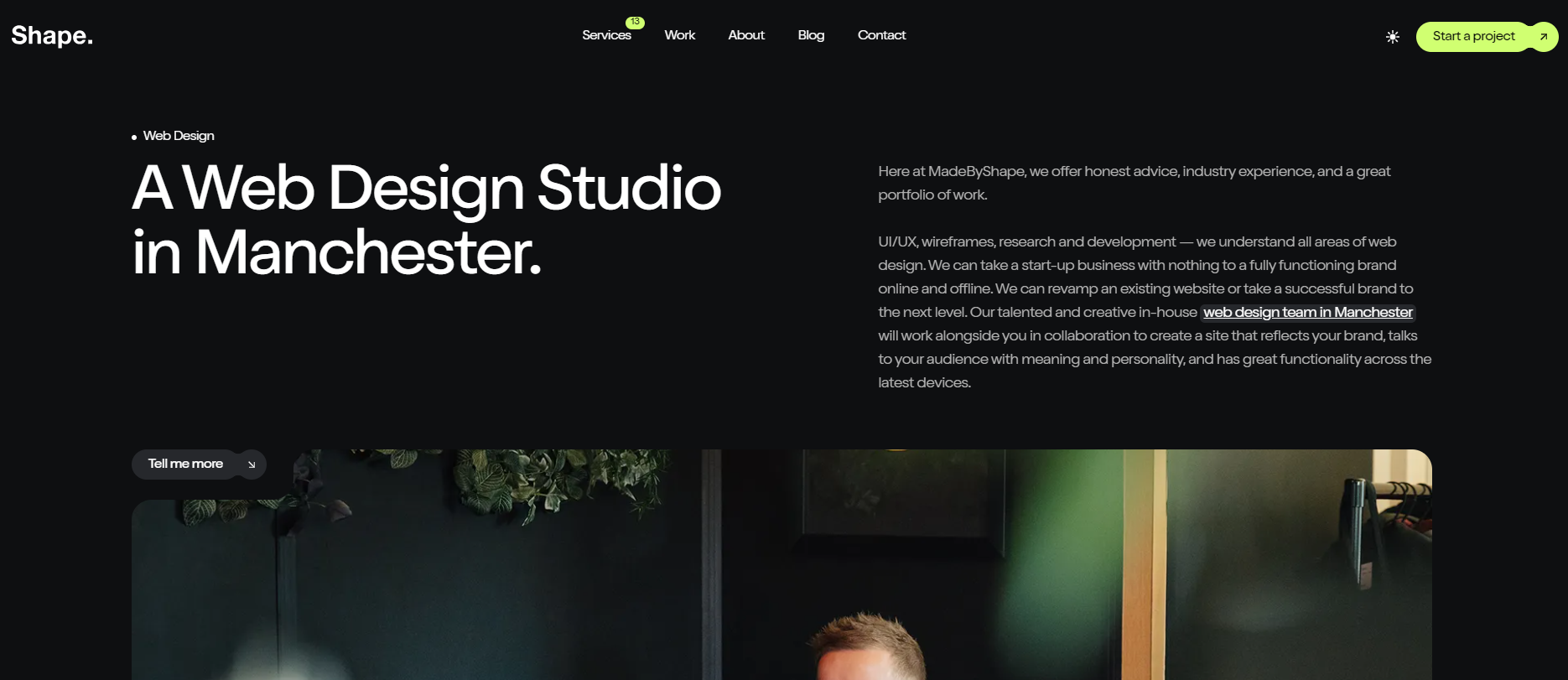 MadeByShape web design agency website without information about the company displayed on the page