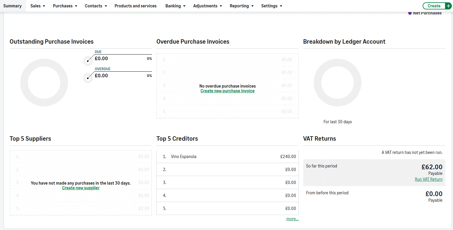 Screenshot of the summary page of Sage