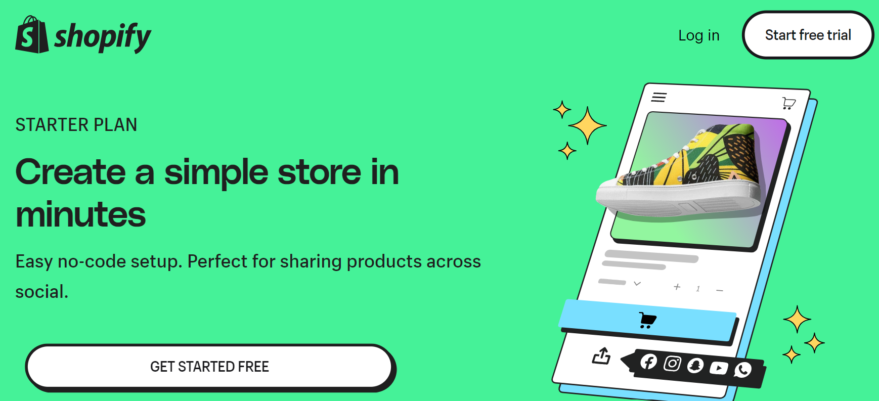 Homepage advertising the Shopify Starter plan