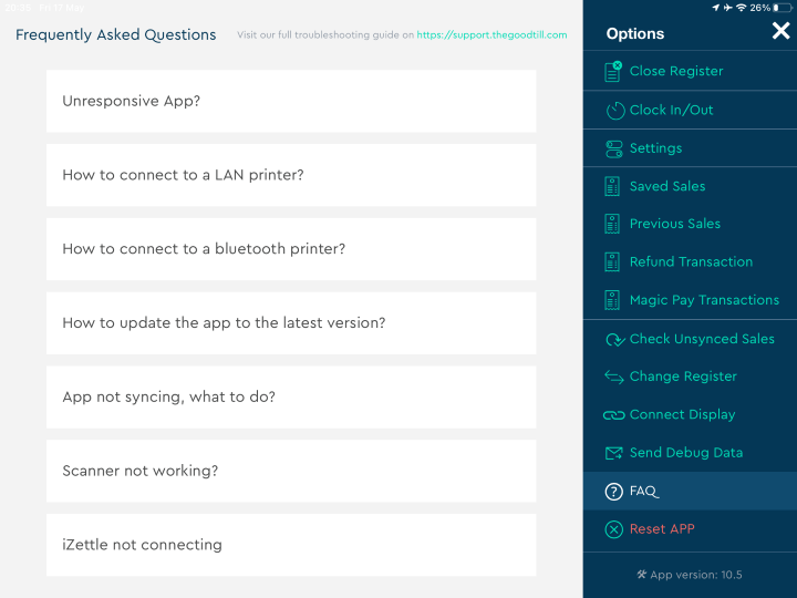 Screenshot of the SumUp help and support page